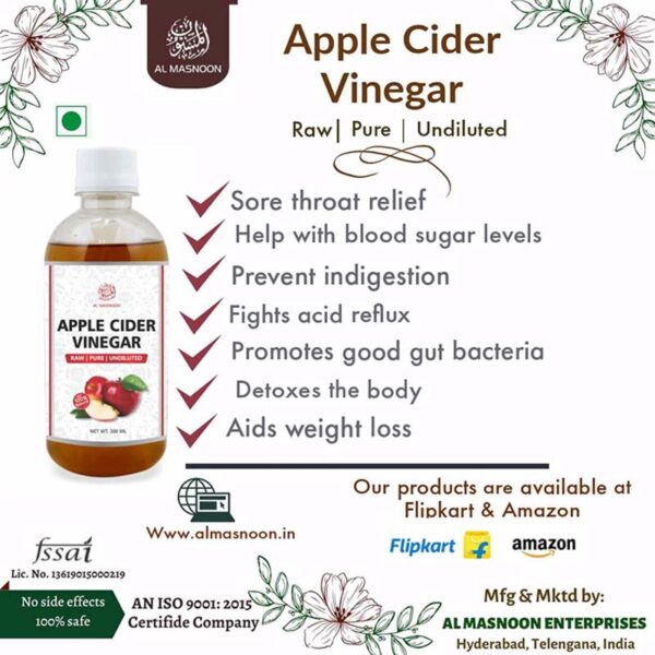 AL MASNOON Apple Cider Vinegar- Undiluted 300 ml for Weight Loss, Digestion, Belly Fat Burner ,Immunity Booster
