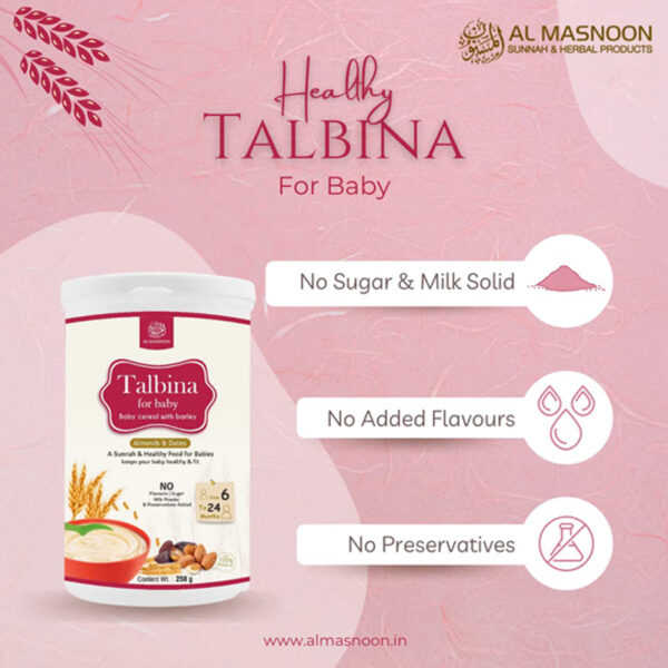 AL MASNOON Talbina For Baby with Almonds & Dates / Baby Cereal with Barley 250g / A Sunnah & Healthy Food for Babies/ Keeps your Baby Healthy & fit