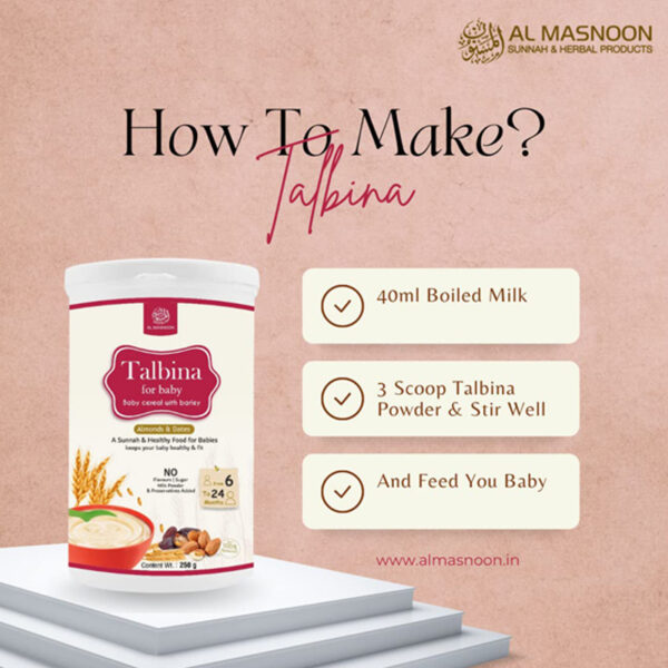AL MASNOON Talbina For Baby with Almonds & Dates / Baby Cereal with Barley 250g / A Sunnah & Healthy Food for Babies/ Keeps your Baby Healthy & fit
