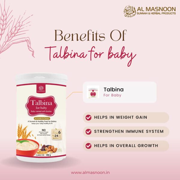 AL MASNOON Talbina For Baby with Almonds & Dates / Baby Cereal with Barley 250g / A Sunnah & Healthy Food for Babies/ Keeps your Baby Healthy & fit