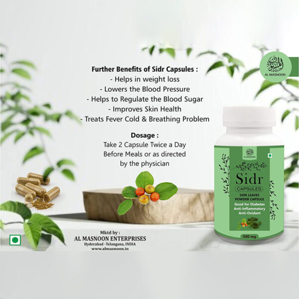 AL MASNOON Sidr Capsules/Sidr Leaves Capsules 500mg / Beri Leaves capsule/ 100% Natural & Vegeterian