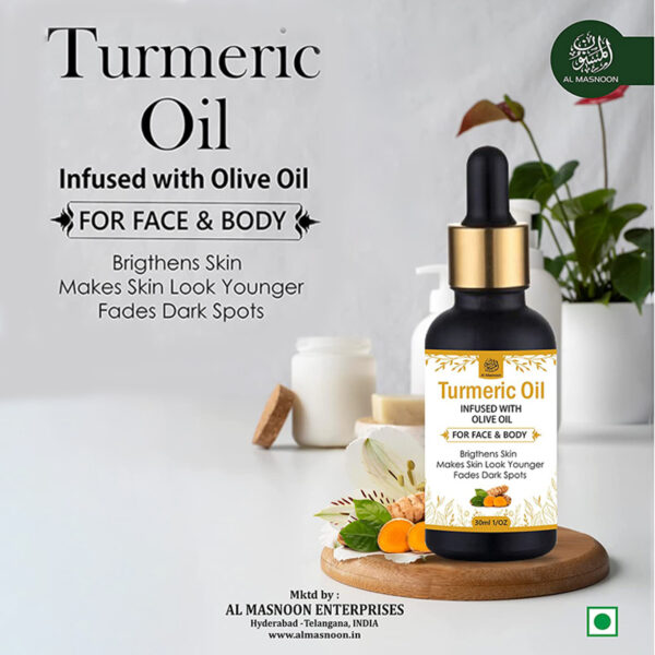 AL MASNOON Turmeric Oil for Face & Body 30ml ( pack of 1) Infused with Olive Oil /Brightens the Skin / 100% Natural