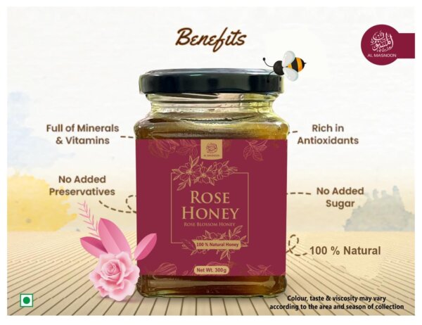 AL MASNOON ROSE HONEY 300gms (Pack of 1) / Rose Blossoms Honey 100% Hure & Natural Guaranteed Honey