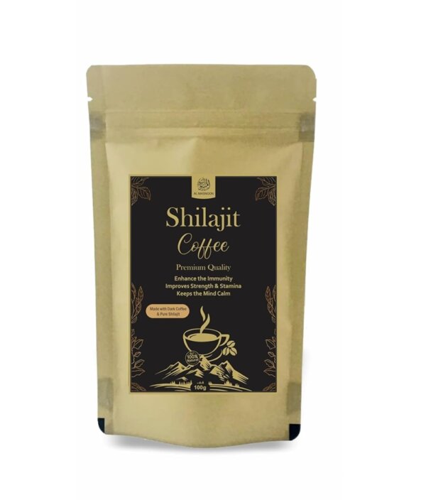 Al Masnoon Shilajit Coffee 100g Pack of 1 - Premium Dark Arabica Beans Infused with Pure Shilajit 100% Natural/No Chicory Added