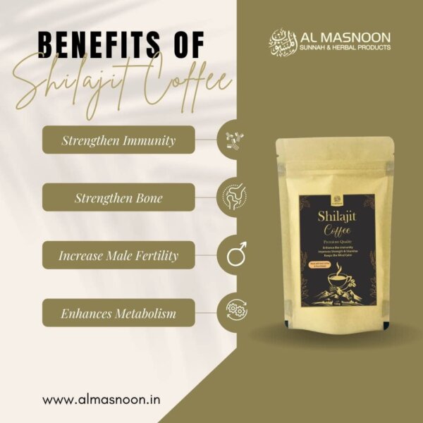 Al Masnoon Shilajit Coffee 100g Pack of 1 - Premium Dark Arabica Beans Infused with Pure Shilajit 100% Natural/No Chicory Added