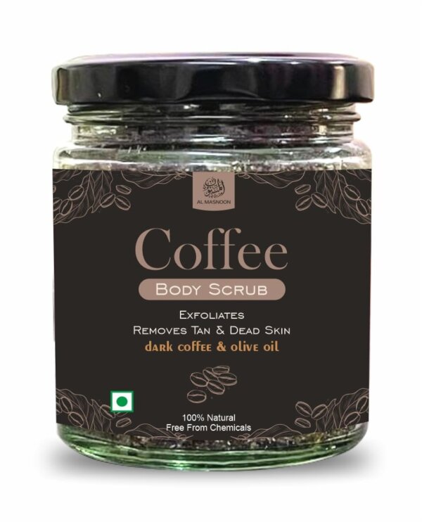 AL MASNOON Organic Coffee Body Scrub Exfoliates and Tan Remover with Dark Coffee Beans and Olive Oil - Pack of 1