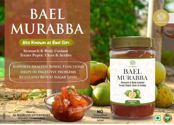 Al Masnoon Bhael Murabba 800g Pack of 1 - Bael Fruit Preserve Known for Its Cooling Properties and Digestive Benefits