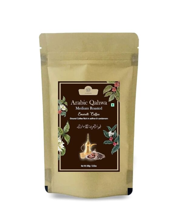 Al Masnoon Arabic Emarati Qahwa|Emarati Coffee Dark Raosted|A Perfect Blend Of Emirates Blend Rich With Saffron & Cardamom 100 Gms - Powder, Bag