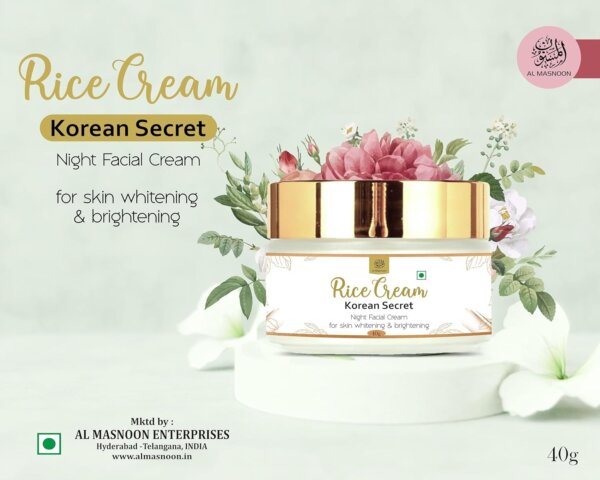 AL MASNOON Rice Night Facial Cream: Korean Secret for Skin Whitening & Brightening, 40g Pack of 1
