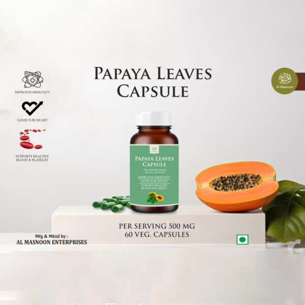 Papaya Leaf Capsules 500mg / Herbal Supplement for Digestive Health Immune Support and Overall Well Being